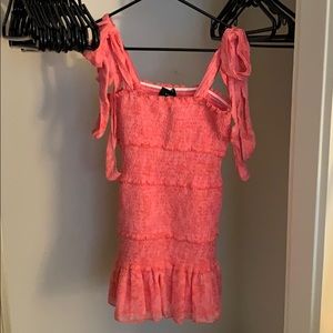 Pink floral scrunchie ruffle dress